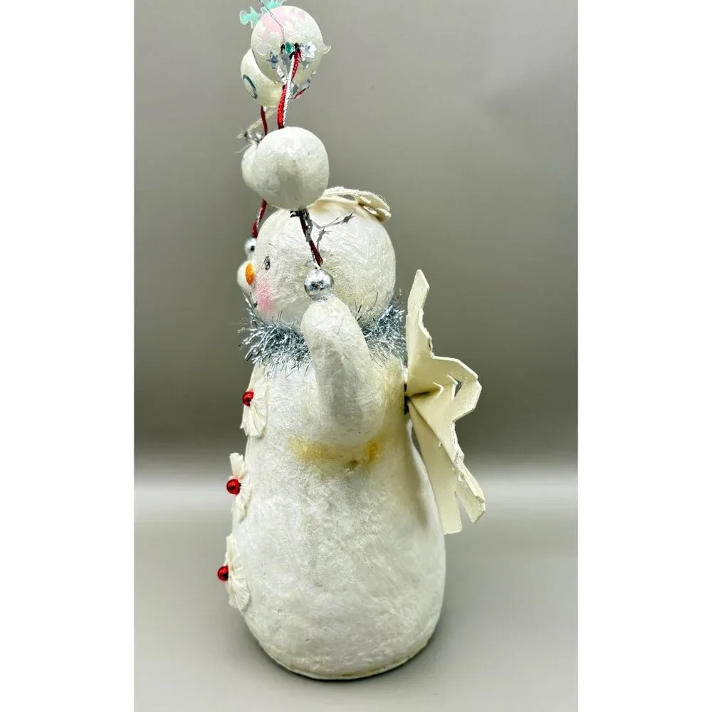 Vintage Primitive Snowman Angel Christmas Figurine Hope Garland Silver Accents